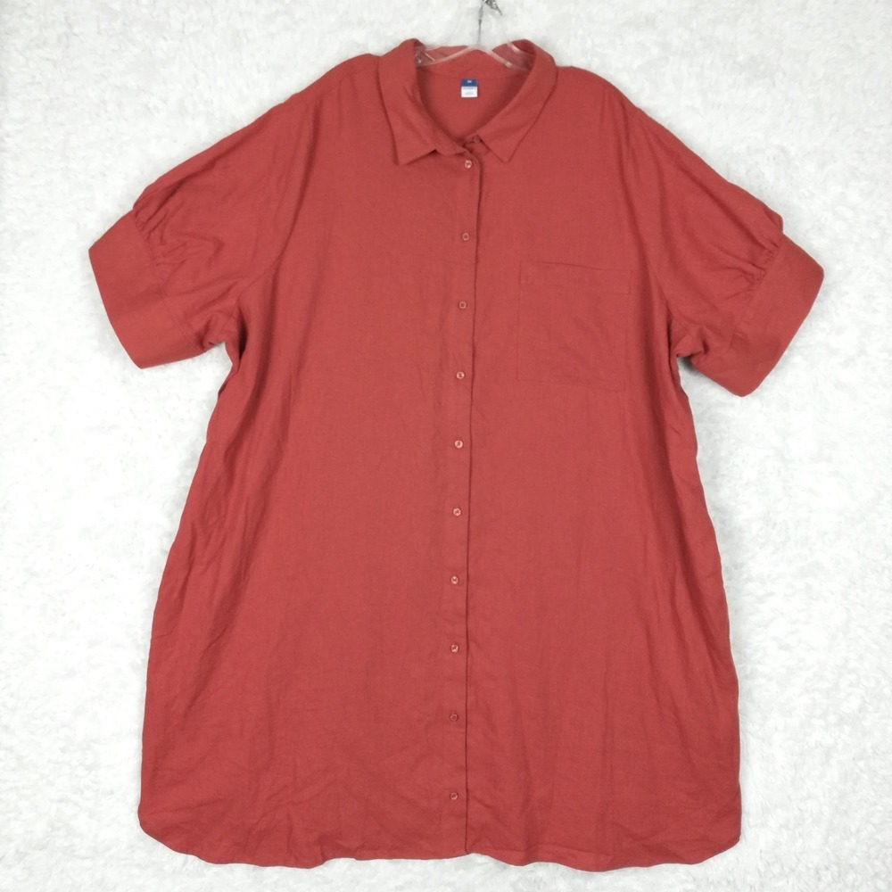 Old Navy Womens Shirt Dress Linen Blend Above Knee Gingerspice Orange Plus 3X